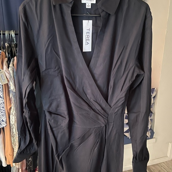 #49 - Black Draped Crossover Maxi Long Sleeve Dress. Brand New with Tag. - Picture 3 of 10
